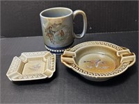 Irish porcelain ashtrays and mug - transfer ware