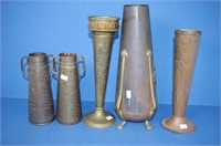 Five assorted art nouveau era metal vases