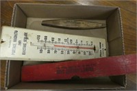 3 vintage Portage ad items - thermometer, level, &