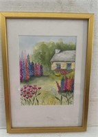 Watercolor Cottage Garden Flowers Signed S Drew