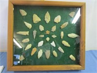 Collection in Shadow Box of Arrow Heads