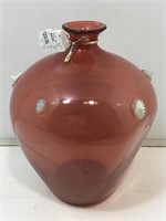 Handblown Pink Artglass Vase w/ Glass Lionhead &