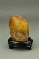 Chinese Tianhuang Stone Carved Boulder w/ Stand