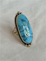 RARE FIND 14KT GOLD AND TURQUOISE RING SIGNED KW