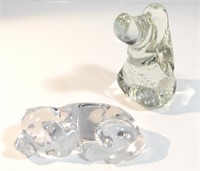 2 CLEAR GLASS DOG PAPERWEIGHTS