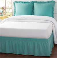 C393  Pioneer Woman Teal Cotton Swiss Dot Bedskirt