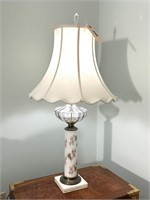 Antique Brass,Porcelain, Marble Base Lamp 33 tall