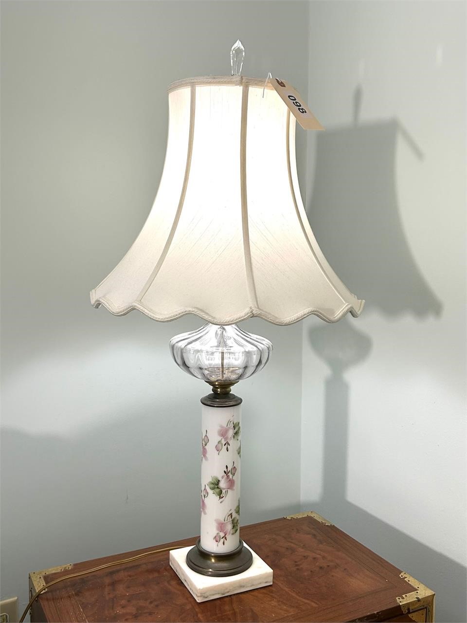 Antique Brass,Porcelain, Marble Base Lamp 33 tall