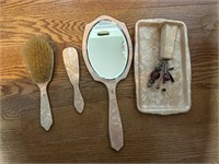 Antique Brushes & Mirror Set