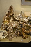 Two trays of silver plate serving pieces