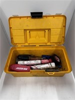 yellow tool box with mis. tools inside