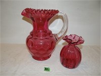 Vintage Pink Glass Pitcher and Vase