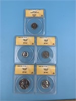 5 1960 graded coins Kennedy half, quarter, nickel,