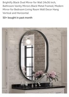 NEW 24" x 36" Oval Mirror, Black Metal Framed