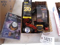 box of head lamps and lights