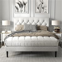 HAOARA Full Size Platform Bed Frame - Beige Velvet