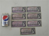 Canada 7 Billets de 10$ 1954 Basse Condition