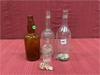 3 Whiskey Bottles (two clear 11 1/2 inches and