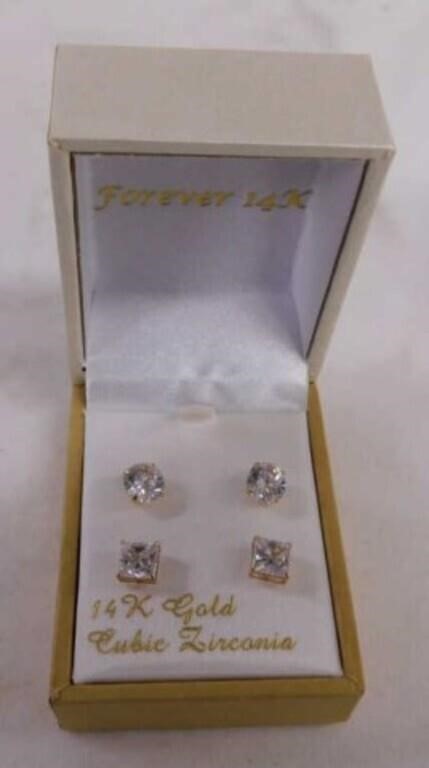 2 new pair of 14K yellow gold earrings w/ cubic