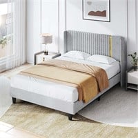 DWVO Full Bed Frame  Upholstered  Gold/Grey