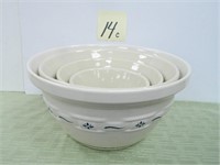 Set of (4) Longaberger Pottery Blue Mixing Bowls