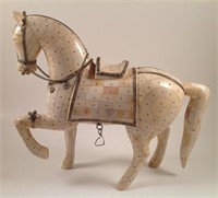 Vintage Inlaid Bone Horse Figurine