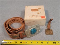 Blue Stone Leather Belt & Cat Watch Fob