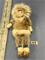 Approx. 6 1/2" tall, native doll in fur attire, bo