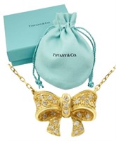 18kt Gold Tiffany & Co. Diamond Bow Necklace