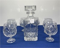 Cut Glass Crystal Decanter with 6 Matching Brandy