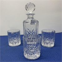 Cut Glass Crystal Decanter , with 3 Matching