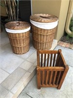 Pr Wicker Hampers & Mission Style Trash Can