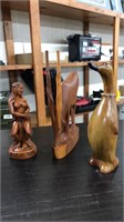 3 PC. HAND CARVED WOOD FIGURINES