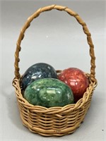 3 Marble Eggs in Willow Woven Basket