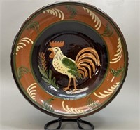 Lg German or Swiss Rooster Bowl Artisan Pottery