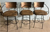 Three Contemporary Metal Barrel Style Bar Stools