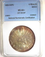 1835-GOPJ 8 Reales NNC MS64+ Mexico Dot On Cap