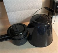Enamel coffee pot and double boiler