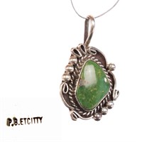 P.B. ETCITTY NATIVE AM. STERLING TURQUOISE PENDANT