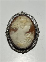 Antique Sterling Silver Cameo Brooch