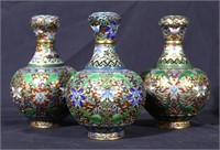 SET OF THREE CHINESE BRASS CLOISONNE VASES