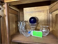 4 Piece leaded Glass Vases with Blue Round Orb