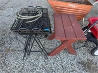 (3) Nesting Metal Patio Tables; Wooden Side Table