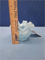 Blue Opalescent Glass Vase W/ Fluted Edges