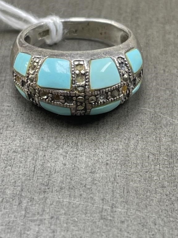 STERLING SILVER DOME RING W/ TURQUOISE - SIZE 6.5