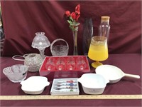 Crystal Glass Pcs, Blue Corning Ware And More