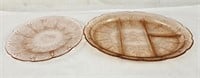 Pink Depression Glass Divided Dish & Plate