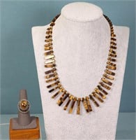 Sterling Silver & Tiger's Eye Necklace + Ring