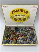 Antique Marbles in Cigar Box