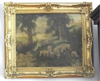 VERY OLD FRAMED OIL ON CANVAS OF SHEEP